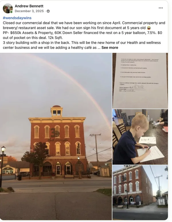 Andrew Bennett’s Facebook post about closing a commercial building