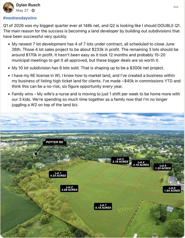 Dylan Rusch’s Facebook post about his land subdivisions