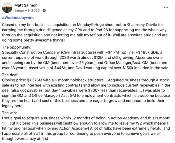 Matt Salmon’s Facebook post about closing his first business