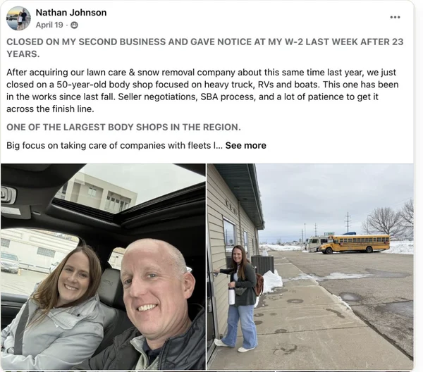 Nathan Johnson’s Facebook post about closing his second business