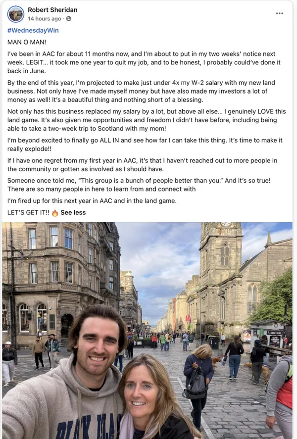 Robert Sheridan’s Facebook post about quitting his job to run his land business